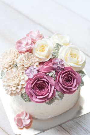 butter cream flower cakeの写真素材