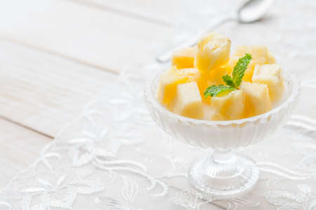 Panna cotta with pineappleの写真素材