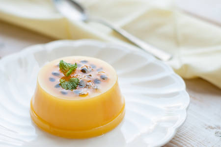 Panna cotta with passion fruit and mintの写真素材