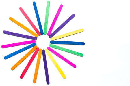 Wooden Popsicle Sticks, Colorful Ice Cream Sticks backgroundの写真素材