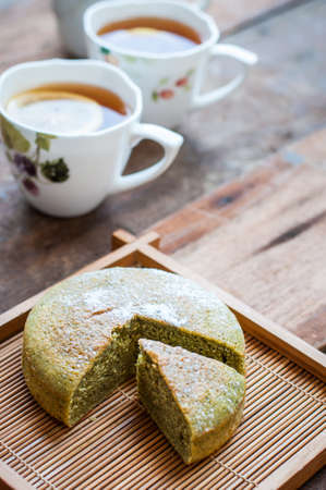 Japanese confectionery, green tea cake, Japanese Matcha Green tea cakeの写真素材