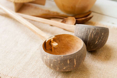 coconut shell kitchenware in thailandの写真素材