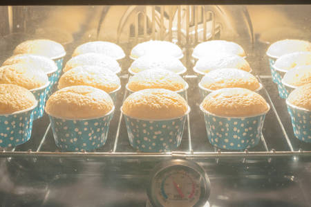 cupcakes in ovenの写真素材