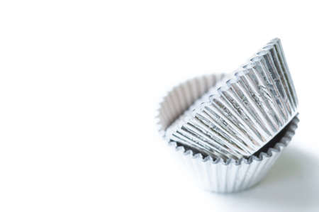 Aluminum bakeware cupcakes isolated on white backgroundの写真素材