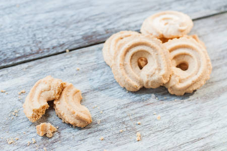 delicious cookies on wooden backgroundの写真素材