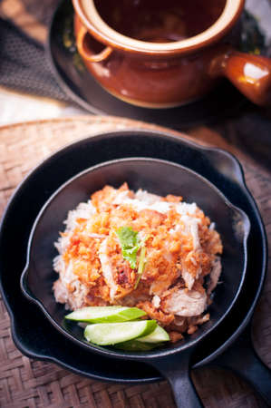 Rice with fried chickenの写真素材