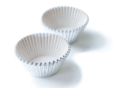 Aluminum bakeware cupcakes isolated on white backgroundの写真素材