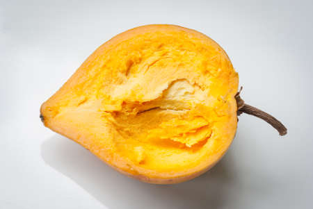 Egg fruit, Canistel, Yellow Sapote on grey backgroundの写真素材