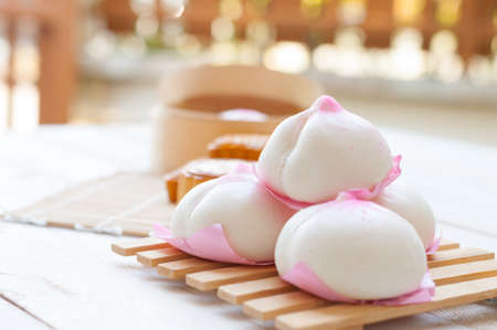 Peach shaped steam bunの写真素材