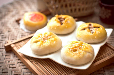 moon cake on wooden background