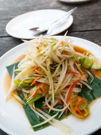 Papaya salad or Som tum, Thailand famous foodの写真素材