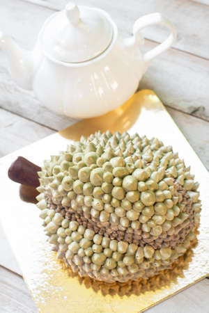 Fake durian made from butter cream cakeの写真素材