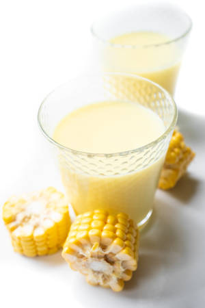 Corn  milk in glassesの写真素材