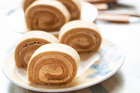 Swiss chestnut roll cakeの写真素材