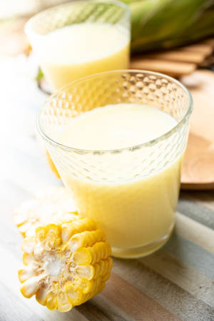 Corn  milk in glassesの写真素材