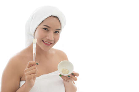 Spa beauty treatment, skincare. Woman getting facial care at spa salonの写真素材