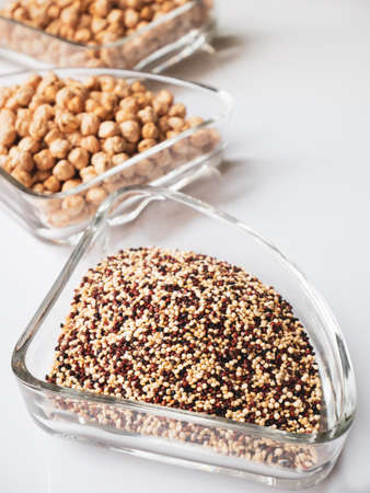 Tri color quinoa on glass wareの写真素材