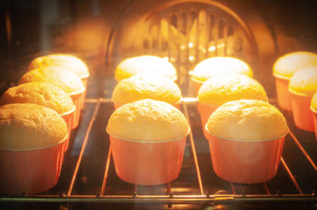 Baking cupcake in ovenの写真素材