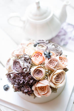 Close up of flower cake.の写真素材