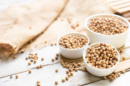 Soybean on woodenの写真素材