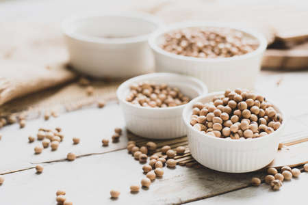 Soybean on woodenの写真素材