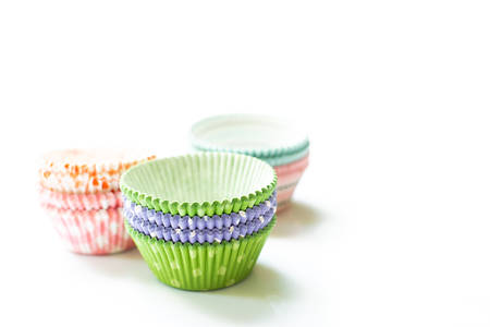 Colorful Paper cup for cupcake  isolated on whiteの写真素材