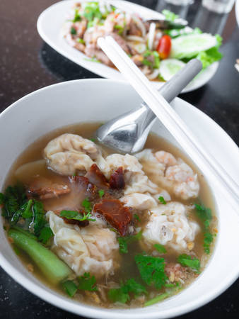 Shrimp dumpling in soupの写真素材