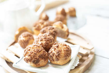 Craquelin Choux Buns with chocolateの写真素材