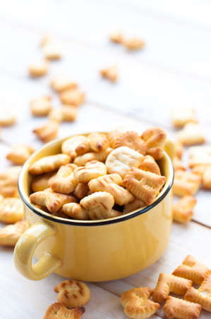 Crackers on wooden baordの写真素材