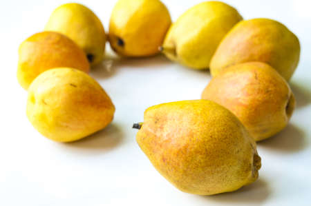 fresh yellow pear isolated on white backgroundの写真素材