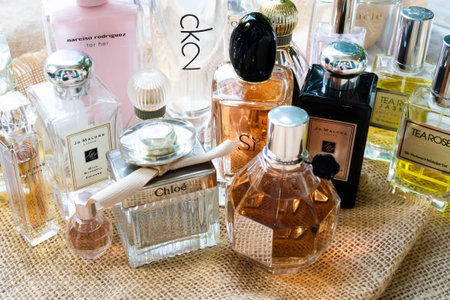 Ayutthaya, Thailand - October 27, 2018: Chloe, Viktor&Rolf Flowerbomb and others brandname perfumeのeditorial素材