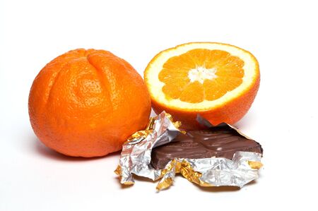 Chocolate or orange. Saparate on white.の写真素材