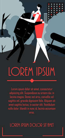 Couple of lovers dance outdoors drawing. Bold senior leans against the lady in sexy red dress. Use this illustration for cd cover, poster, banner, ticket, invitation, flyer.のイラスト素材