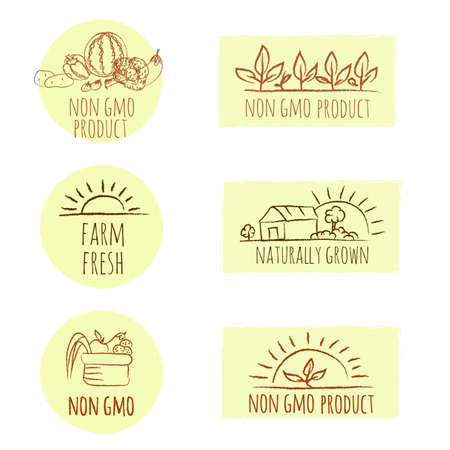 Non gmo and other healthy food press collection.のイラスト素材