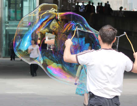 Man Blowing Bubbleの写真素材