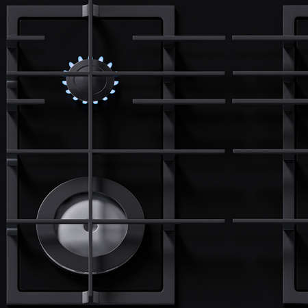 A gas stove is a kitchen appliance designed primarily to cook food. A stove uses either natural gas or propane, supplied by a gas company, to heat up the cooking surface.の写真素材