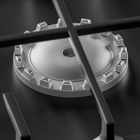 A gas stove is a kitchen appliance designed primarily to cook food. A stove uses either natural gas or propane, supplied by a gas company, to heat up the cooking surface.の写真素材