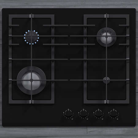 A gas stove is a kitchen appliance designed primarily to cook food. A stove uses either natural gas or propane, supplied by a gas company, to heat up the cooking surface.の写真素材