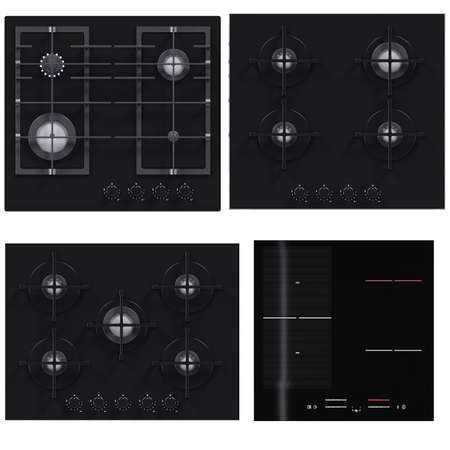 A gas stove is a kitchen appliance designed primarily to cook food. A stove uses either natural gas or propane, supplied by a gas company, to heat up the cooking surface.の写真素材
