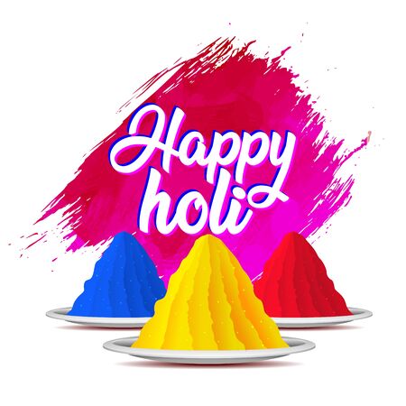 Happy Holi Logo, banner, Icon, Design, Sticker, Concept, Greetings Card, Template, Poster, Unit, Label, Web, Mnemonic with multi colour plates and water color splash stroke. Indian festival of colors.のイラスト素材