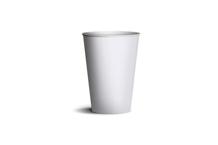 3D illustration of white blank paper cup or glass, on isolated white background. Empty tea or coffee cup mockup for presentation on isolated background. realistic plastic cupの写真素材