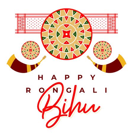 Happy Rongali Bihu FestivalÂ Concept Design. Template for Banner, Icon, Poster,  Unit, Label, Web, Symbol, Sign and Mnemonic for Assam, North india, Assamese Traditional Japi, Assamese Cultureのイラスト素材