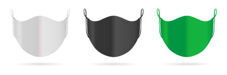Face Mask mockup front view isolated on white background. 3d rendering Medical Health mask in white, black and green in colour which protect from  virusのイラスト素材