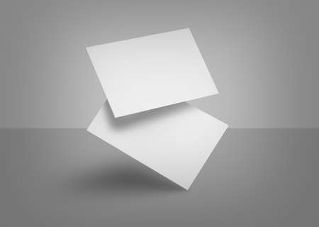 3D rendered horizontal modern Business visiting card mock-up template with front and back. Invite, identity, stationery, advertising, empty mockup for Presentation on isolated Light Grey backgroundの写真素材