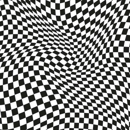 Distorted checkered seamless pattern design. Abstract optical illusion of Black and white geometric pattern, psychedelic, hypnotic, hypnotised chess board art with Optical art as bのイラスト素材