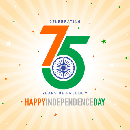 Celebrating 75 years of freedom of India, Happy Independence Day on 15th august 2022. Web Banner, SM post, digital ad, mnemonic logo, template design, unit, icon, concept, posterのイラスト素材