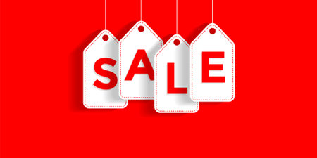 Sale price tag Banner with place for your text. Discount offer concept, Template, Banner, Logo Design, Icon, Poster, Unit, Label, Web Header, Mnemonic with red Background - Vector,のイラスト素材