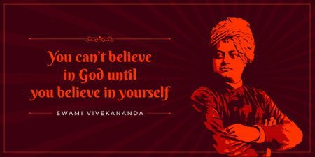 "You canât believe in God until you believe in yourself." Quote template design from Swami Vivekanand. Wallpaper, quotes, graphic, illustration, layout, drawing, sketch. Indian Hinの写真素材