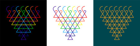 Saraswati Goddess of knowledge Yantra worshiped on the occasion of Vasant aka Basant Panchami, Vijayadashami, Dussehra, Diwali. Outline pattern Symbol in black, white, Rainbow vectのイラスト素材