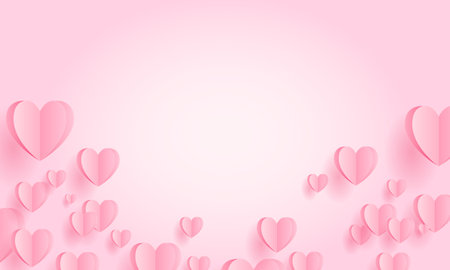 Happy ValentinesÂ Day pink background with heart shaped paper craft floating all over. Symbol of love on the occasionÂ of happy valentine's day banner, greeting card,Â template designのイラスト素材